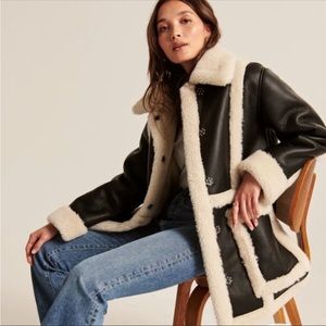 Abercrombie Sherpa Lined Vegan Leather Coat
